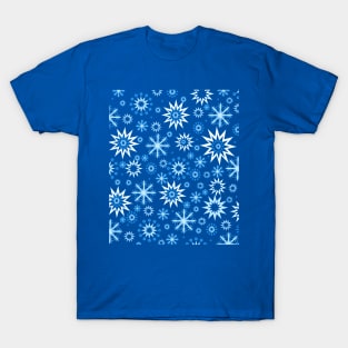 Winter pattern with snowflakes on blue T-Shirt